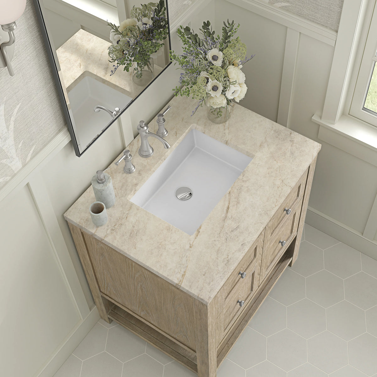 Breckenridge 30" Single Vanity, Whitewashed Oak, w/ 3 CM Tajnar Eclos Top, view 7