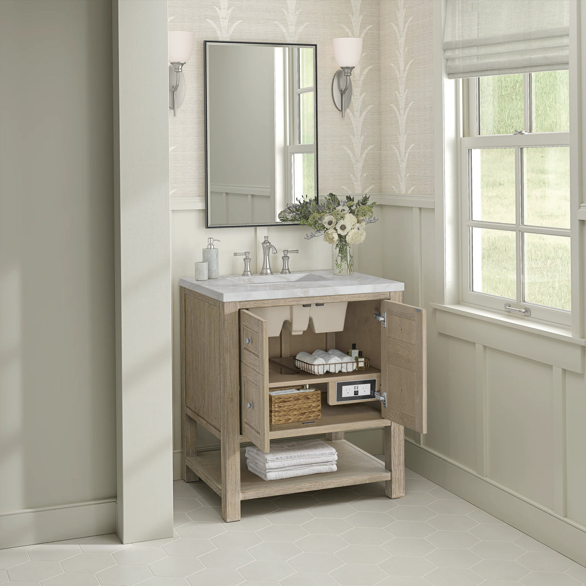 Breckenridge 30" Single Vanity, Whitewashed Oak w/ 3 CM Victorian Silver Silestone Top, view 5