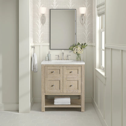 Breckenridge 30" Single Vanity, Whitewashed Oak w/ 3 CM White Zeus Silestone Top, view 3