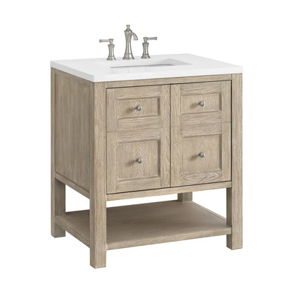 Breckenridge 30" Single Vanity, Whitewashed Oak w/ 3 CM White Zeus Silestone Top, view 9