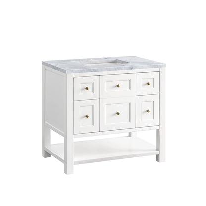 Breckenridge 36" Single Vanity, Bright White w/ 3 CM Carrara Marble Top, view 10
