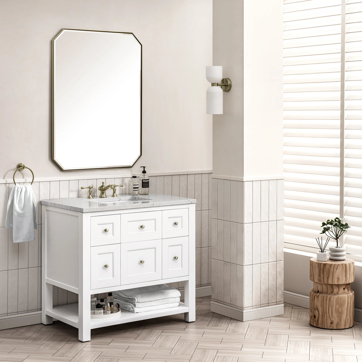 Breckenridge 36" Single Vanity, Bright White w/ 3 CM Eternal Jasmine Pearl Top, view 3