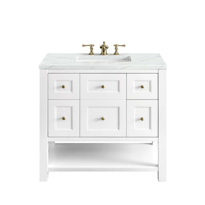 Breckenridge 36" Single Vanity, Bright White w/ 3 CM Ethereal Noctis Top