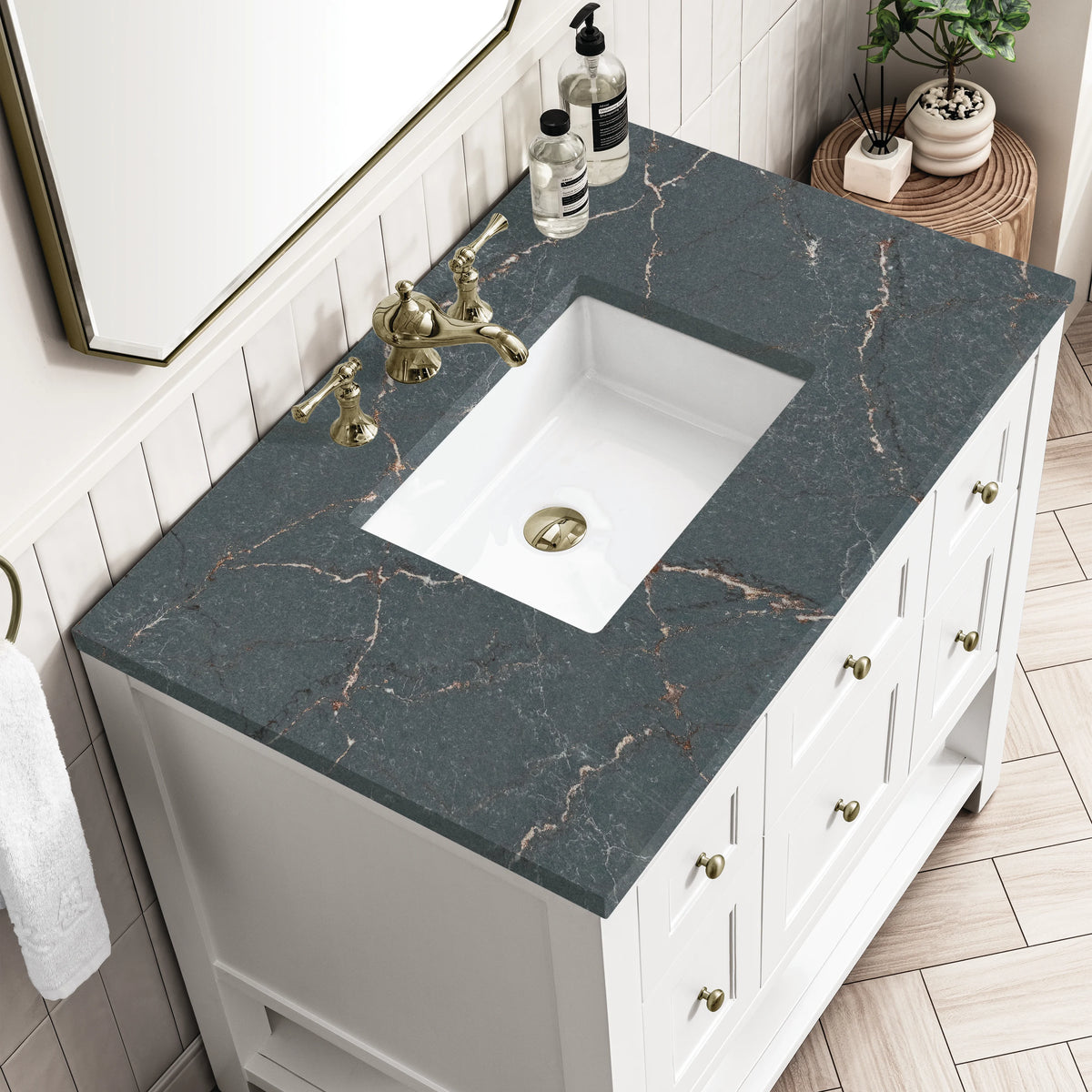 Breckenridge 36" Single Vanity, Bright White w/ 3 CM Parisien Bleu Top, view 7