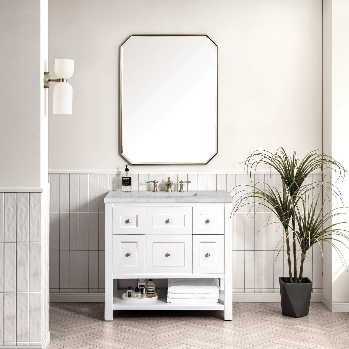 Breckenridge 36" Single Vanity, Bright White w/ 3 CM Victorian Silver Top, view 3
