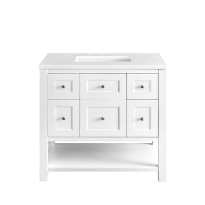 Breckenridge 36" Single Vanity, Bright White w/ 3 CM White Zeus Top, view 2