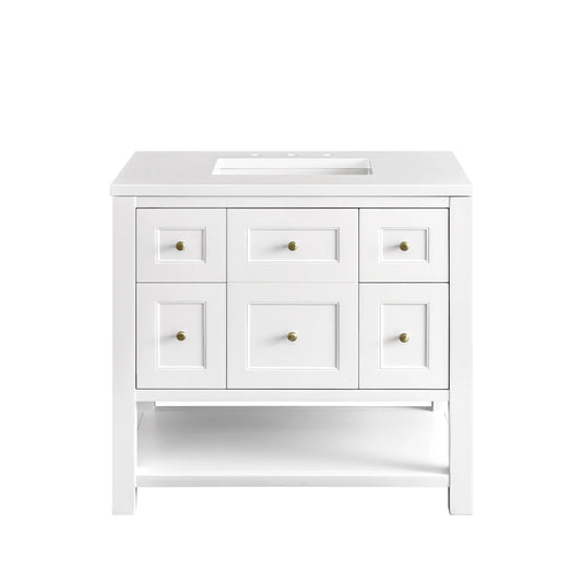 Breckenridge 36" Single Vanity, Bright White w/ 3 CM White Zeus Top, view 2