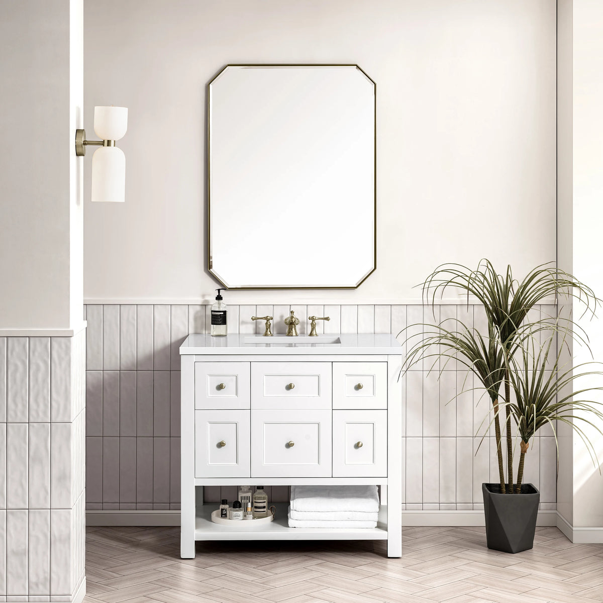 Breckenridge 36" Single Vanity, Bright White w/ 3 CM White Zeus Top, view 4