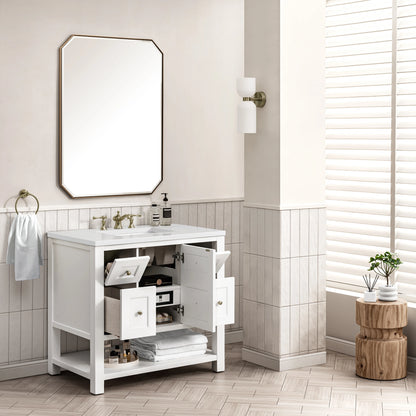 Breckenridge 36" Single Vanity, Bright White w/ 3 CM White Zeus Top, view 6