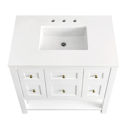 Breckenridge 36" Single Vanity, Bright White w/ 3 CM White Zeus Top, view 8