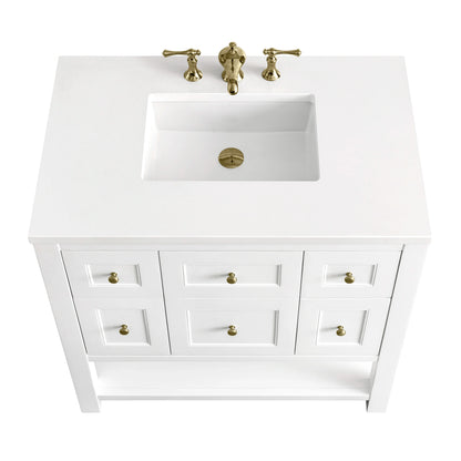 Breckenridge 36" Single Vanity, Bright White w/ 3 CM White Zeus Top, view 9