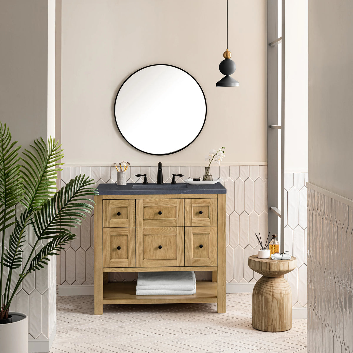 Breckenridge 36" Single Vanity, Light Natural Oak w/ 3 CM Charcoal Soapstone Top, view 3