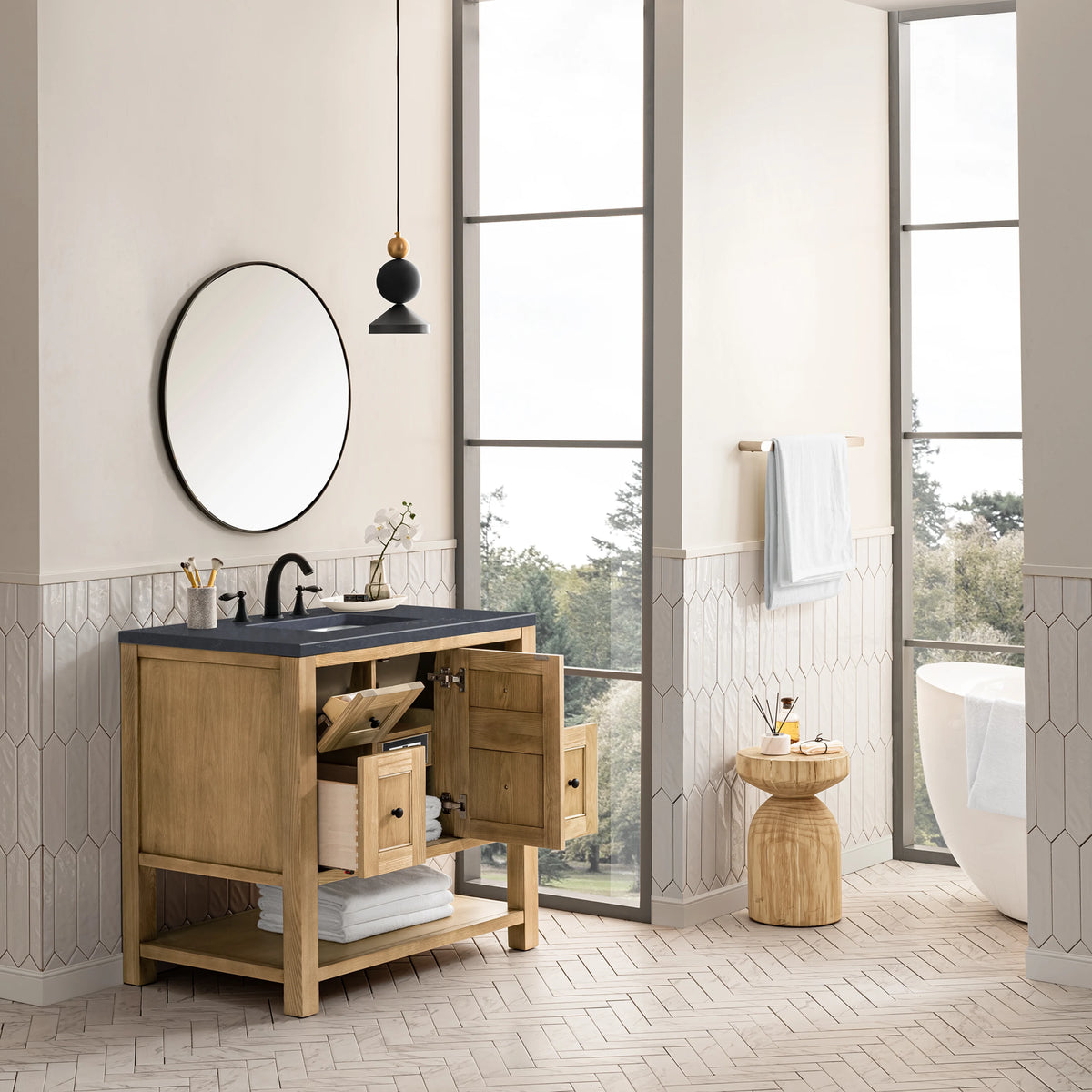Breckenridge 36" Single Vanity, Light Natural Oak w/ 3 CM Charcoal Soapstone Top, view 5