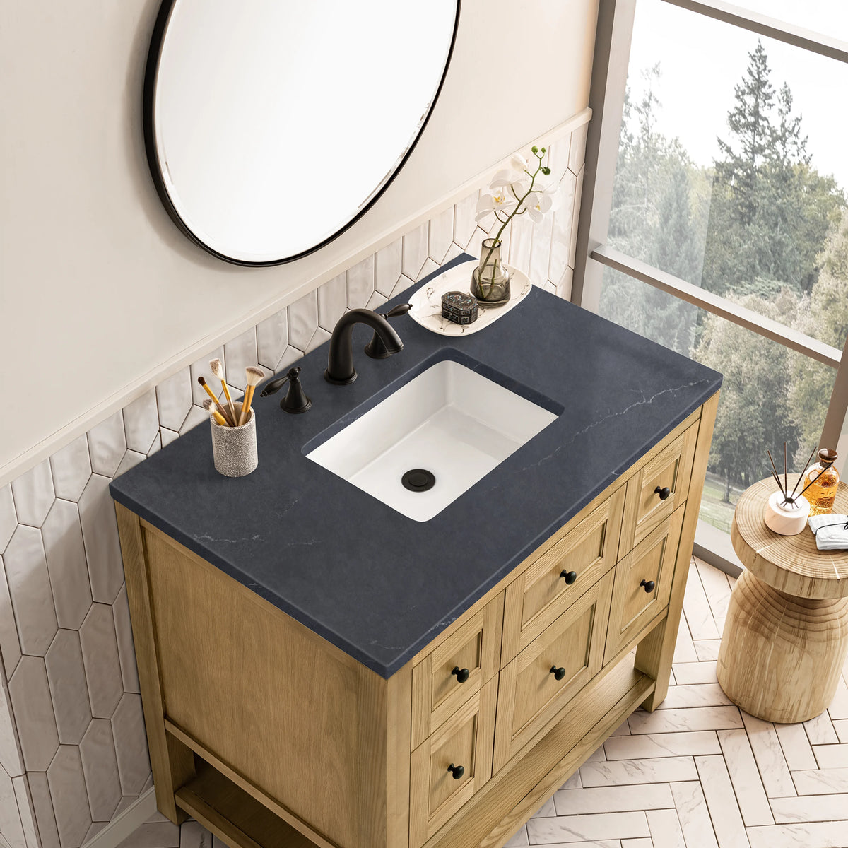 Breckenridge 36" Single Vanity, Light Natural Oak w/ 3 CM Charcoal Soapstone Top, view 7