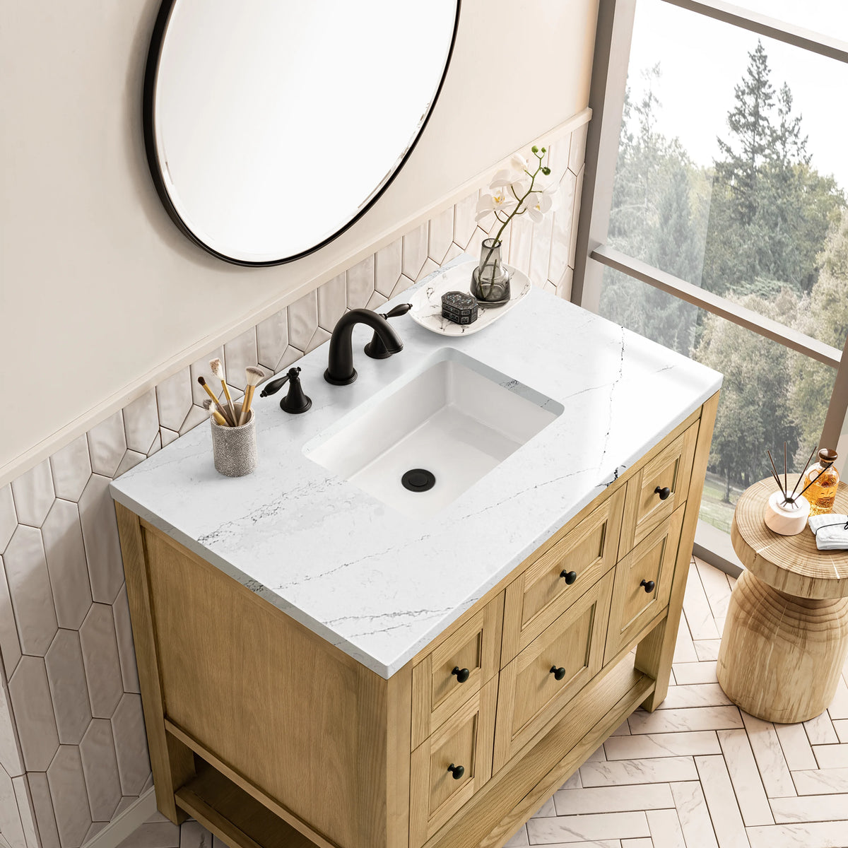 Breckenridge 36" Single Vanity, Light Natural Oak w/ 3 CM Ethereal Noctis Top, view 7