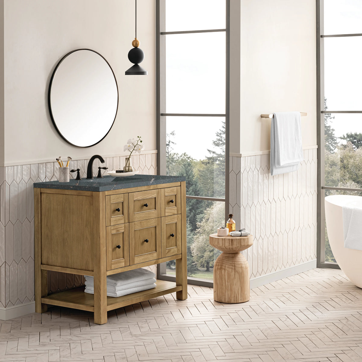 Breckenridge 36" Single Vanity, Light Natural Oak w/ 3 CM Parisien Bleu Top, view 4