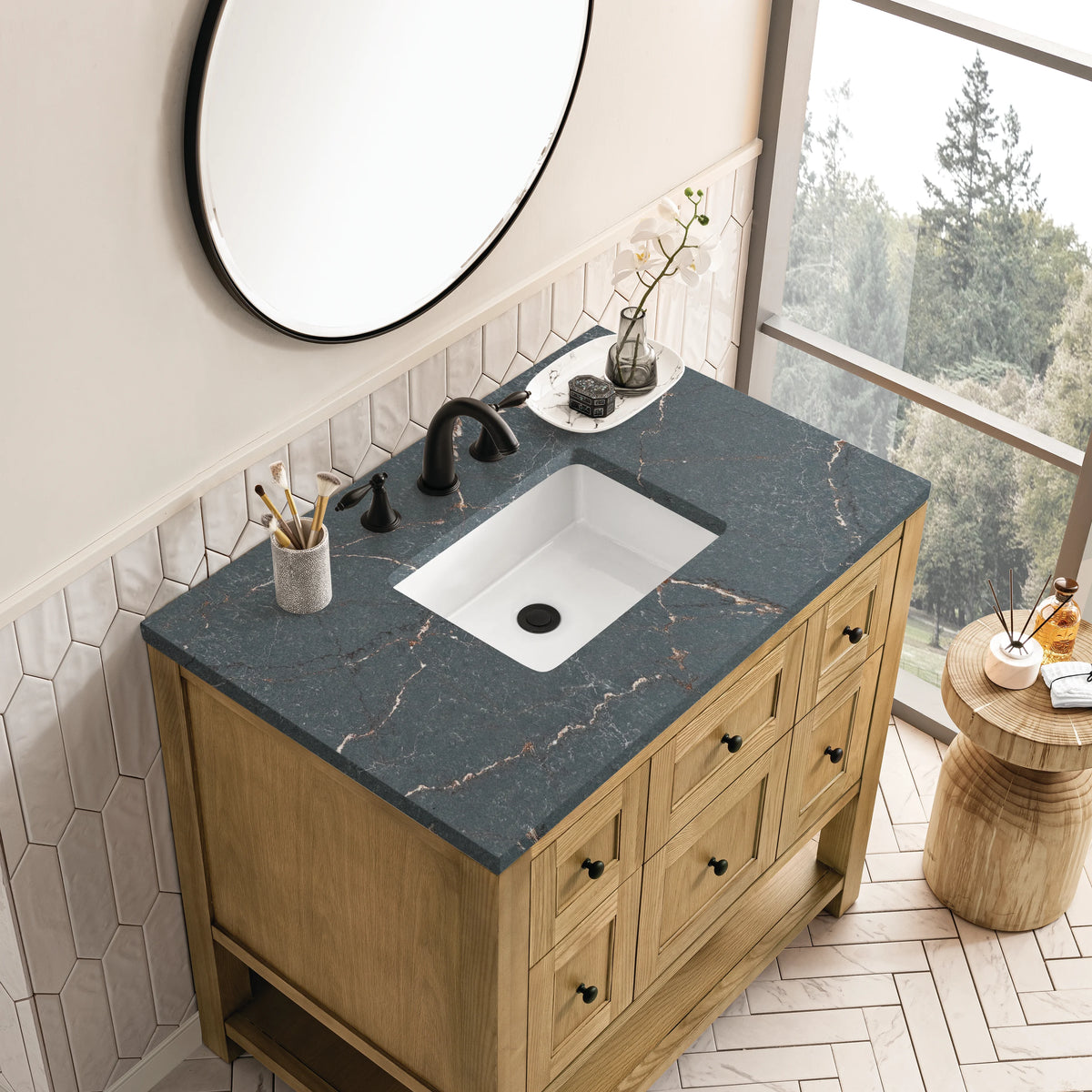 Breckenridge 36" Single Vanity, Light Natural Oak w/ 3 CM Parisien Bleu Top, view 7