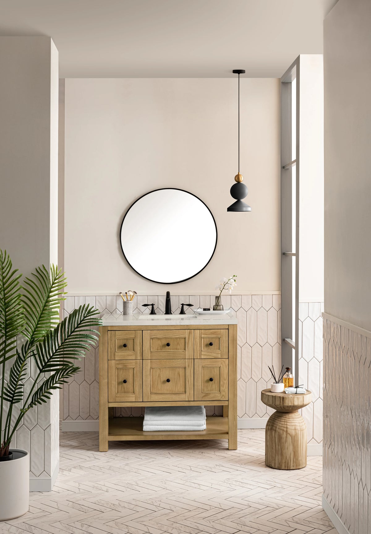 Breckenridge 36" Single Vanity, Light Natural Oak, w/ 3 CM Siberian Silestone Top, view 4