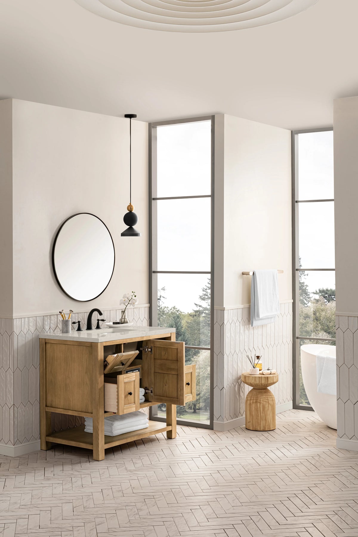 Breckenridge 36" Single Vanity, Light Natural Oak, w/ 3 CM Siberian Silestone Top, view 6