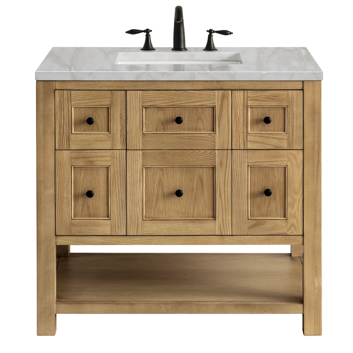 Breckenridge 36" Single Vanity, Light Natural Oak w/ 3 CM Victorian Silver Top