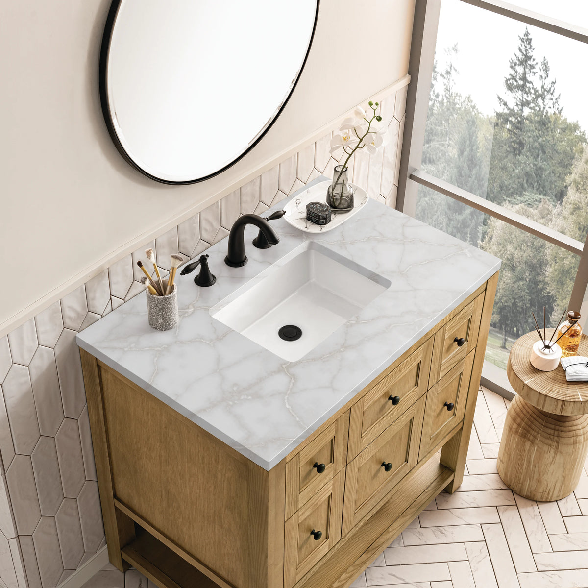 Breckenridge 36" Single Vanity, Light Natural Oak w/ 3 CM Victorian Silver Top, view 7