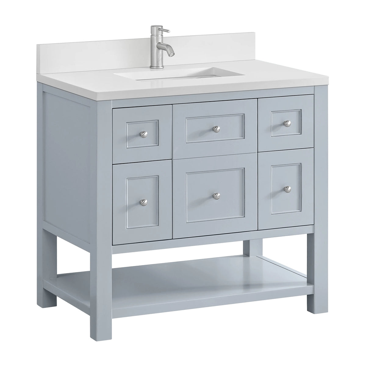 Breckenridge 36" Single Vanity, Serenity Blue, w/ Single Hole 3 CM White Zeus Quartz Top & Backsplash, view 10