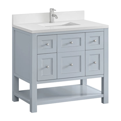 Breckenridge 36" Single Vanity, Serenity Blue, w/ Single Hole 3 CM White Zeus Quartz Top & Backsplash, view 10