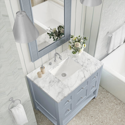 Breckenridge 36" Single Vanity, Serenity Blue, w/ 3 CM Carrara Marble Top, view 7