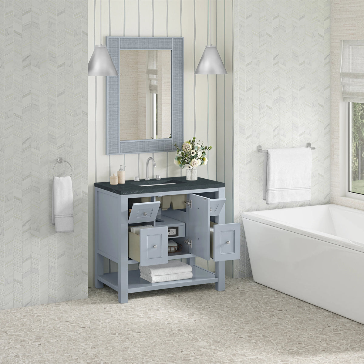 Breckenridge 36" Single Vanity, Serenity Blue, w/ 3 CM Charcoal Soapstone Quartz Top, view 5