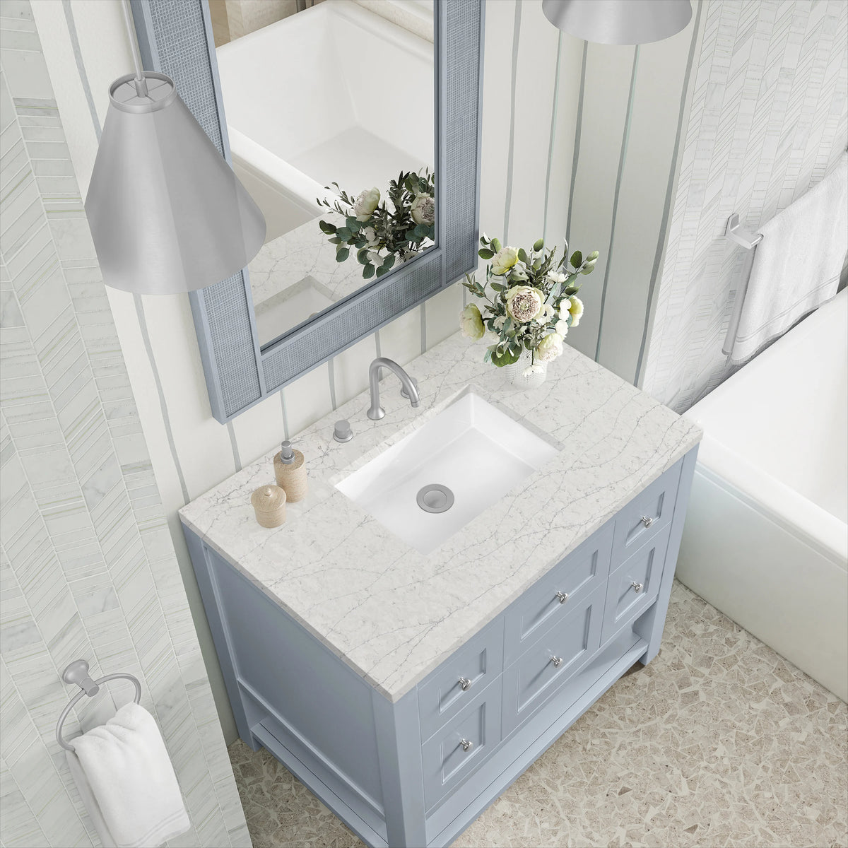 Breckenridge 36" Single Vanity, Serenity Blue, w/ 3 CM Eternal Jasmine Pearl Quartz Top, view 7