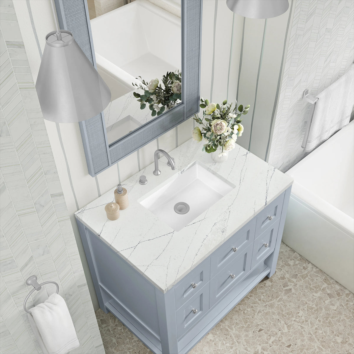 Breckenridge 36" Single Vanity, Serenity Blue, w/ 3 CM Ethereal Noctis Quartz Top, view 7