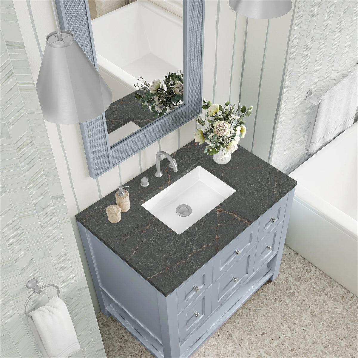 Breckenridge 36" Single Vanity, Serenity Blue, w/ 3 CM Parisien Bleu Quartz Top, view 7
