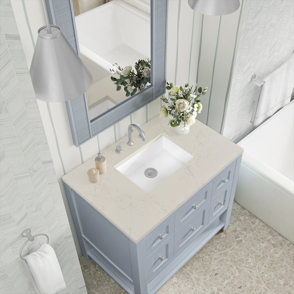 Breckenridge 36" Single Vanity, Serenity Blue, w/ 3 CM Siberian Silestone Top, view 7