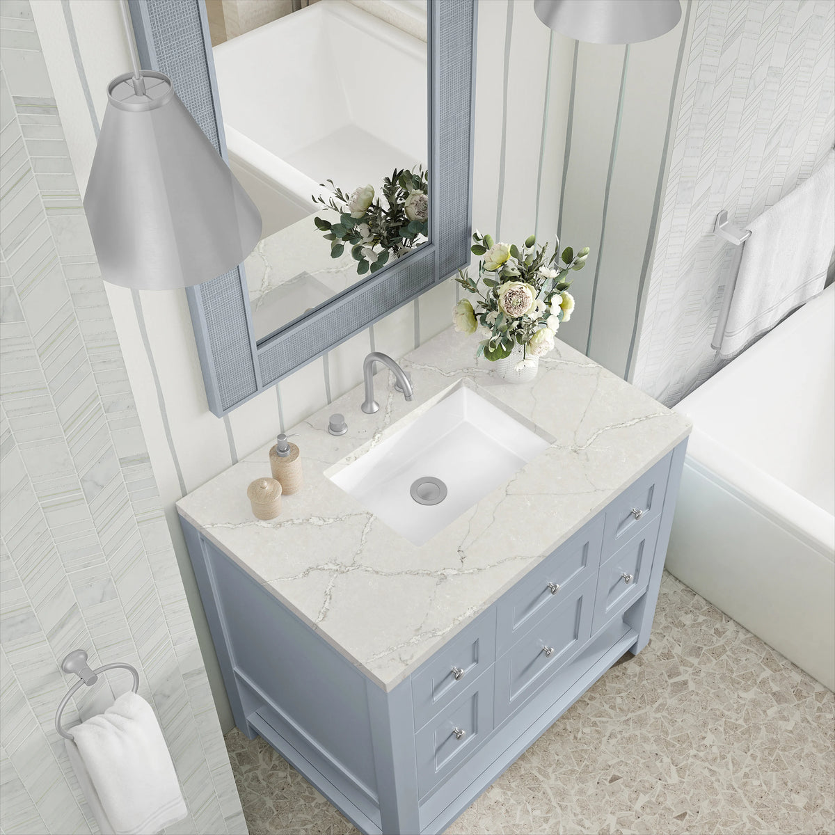 Breckenridge 36" Single Vanity, Serenity Blue, w/ 3 CM Victorian Silver Quartz Top, view 7