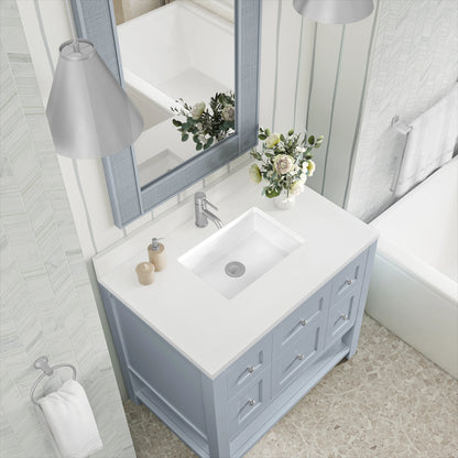 Breckenridge 36" Single Vanity, Serenity Blue, w/ Single Hole 3 CM White Zeus Quartz Top & Backsplash, view 7