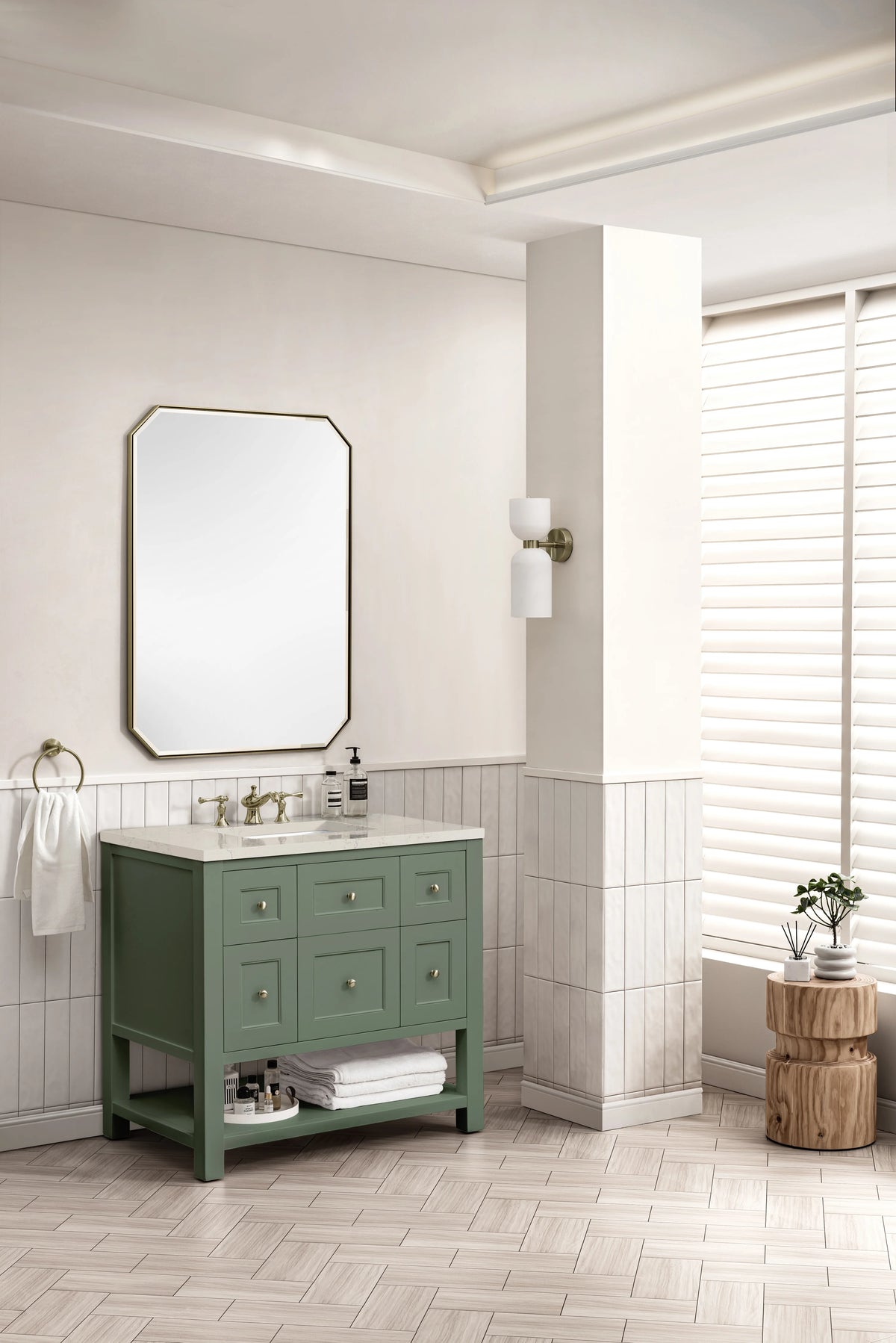Breckenridge 36" Single Vanity, Smokey Celadon, w/ 3 CM Siberian Silestone Top, view 4