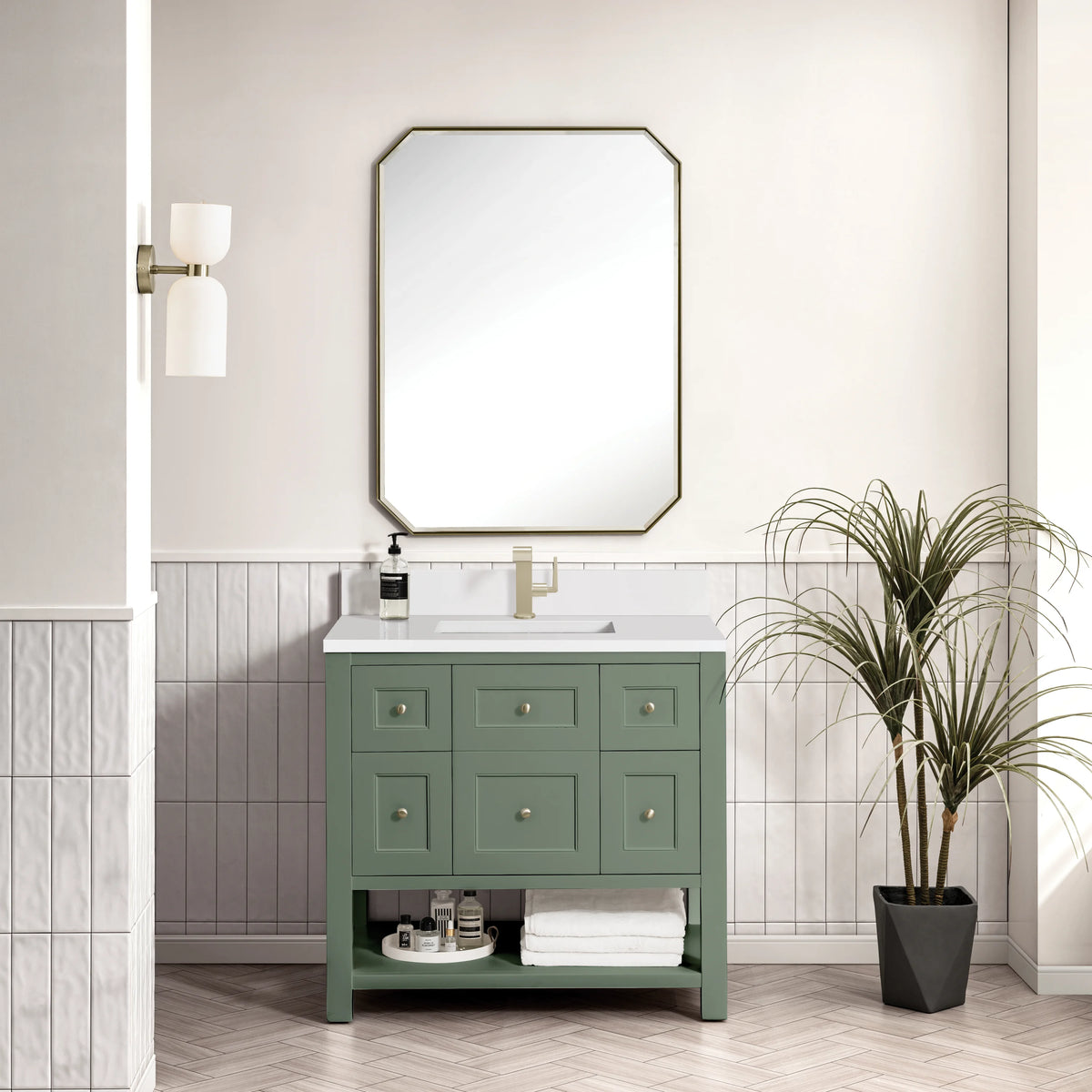 Breckenridge 36" Single Vanity, Smokey Celadon w/ Single Hole 3 CM White Zeus Top & Backsplash, view 3