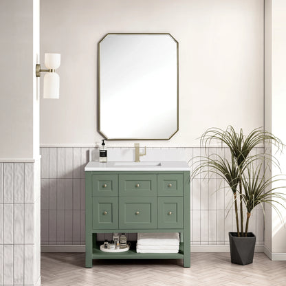 Breckenridge 36" Single Vanity, Smokey Celadon w/ Single Hole 3 CM White Zeus Top & Backsplash, view 3