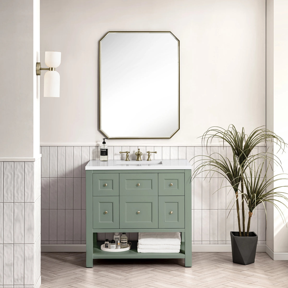 Breckenridge 36" Single Vanity, Smokey Celadon w/ 3 CM White Zeus Top, view 3