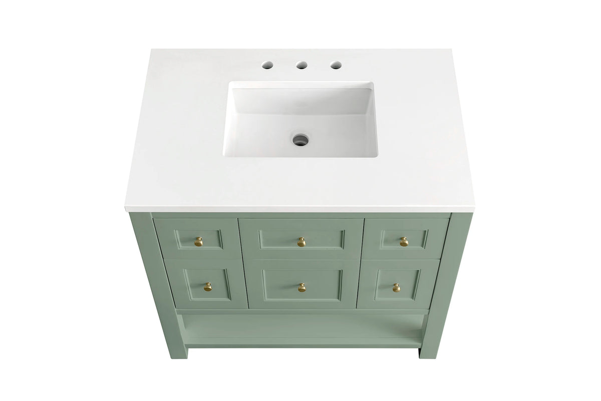 Breckenridge 36" Single Vanity, Smokey Celadon w/ 3 CM White Zeus Top, view 7