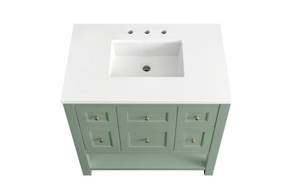 Breckenridge 36" Single Vanity, Smokey Celadon w/ 3 CM White Zeus Top, view 7
