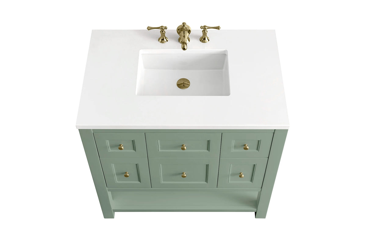 Breckenridge 36" Single Vanity, Smokey Celadon w/ 3 CM White Zeus Top, view 8