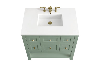 Breckenridge 36" Single Vanity, Smokey Celadon w/ 3 CM White Zeus Top, view 8