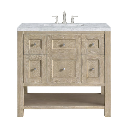 Breckenridge 36" Single Vanity, Whitewashed Oak w/ 3 CM Carrara White Marble Top