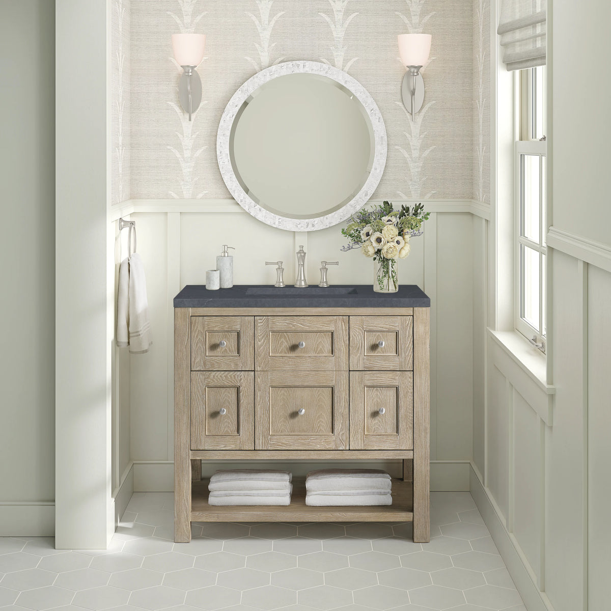 Breckenridge 36" Single Vanity, Whitewashed Oak w/ 3 CM Charcoal Soapstone Silestone Top, view 3