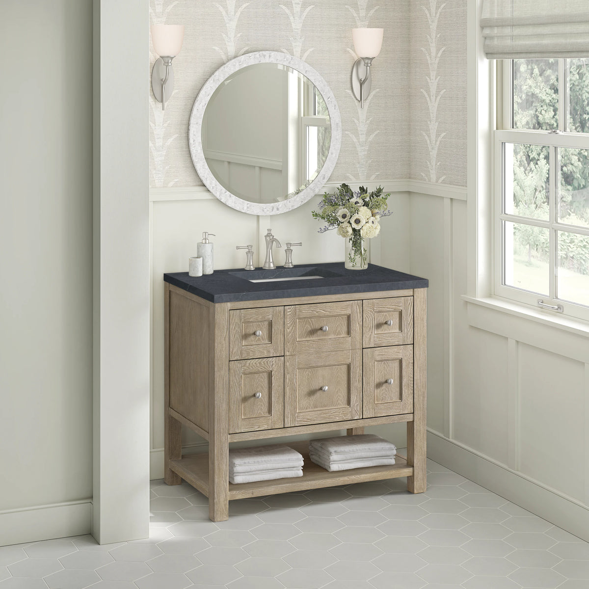 Breckenridge 36" Single Vanity, Whitewashed Oak w/ 3 CM Charcoal Soapstone Silestone Top, view 4