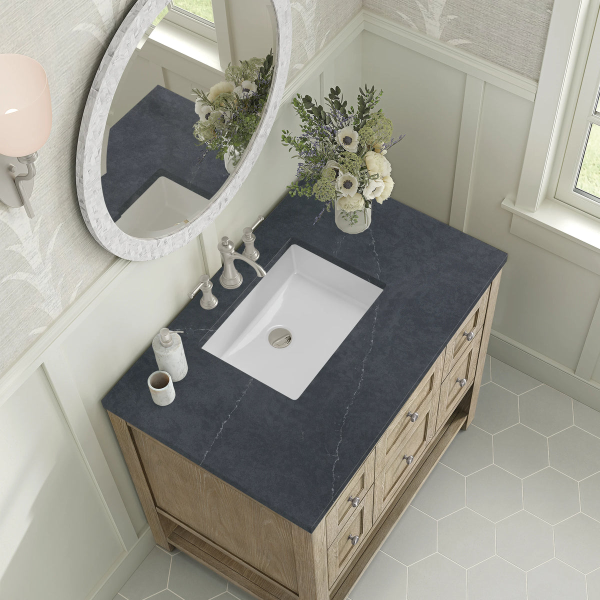 Breckenridge 36" Single Vanity, Whitewashed Oak w/ 3 CM Charcoal Soapstone Silestone Top, view 7