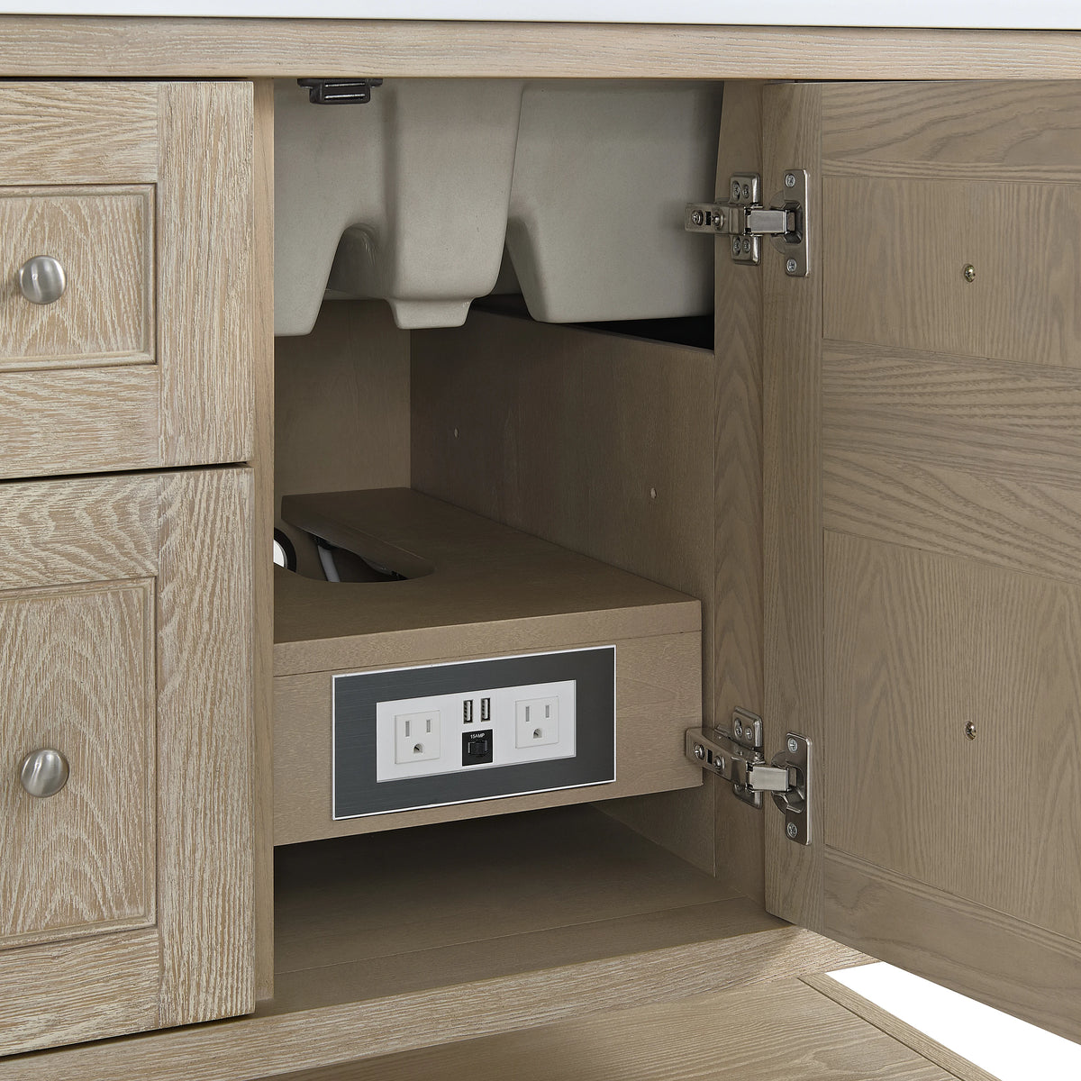 Breckenridge 36" Single Vanity, Whitewashed Oak w/ 3 CM Eternal Jasmine Pearl Silestone Top, view 11