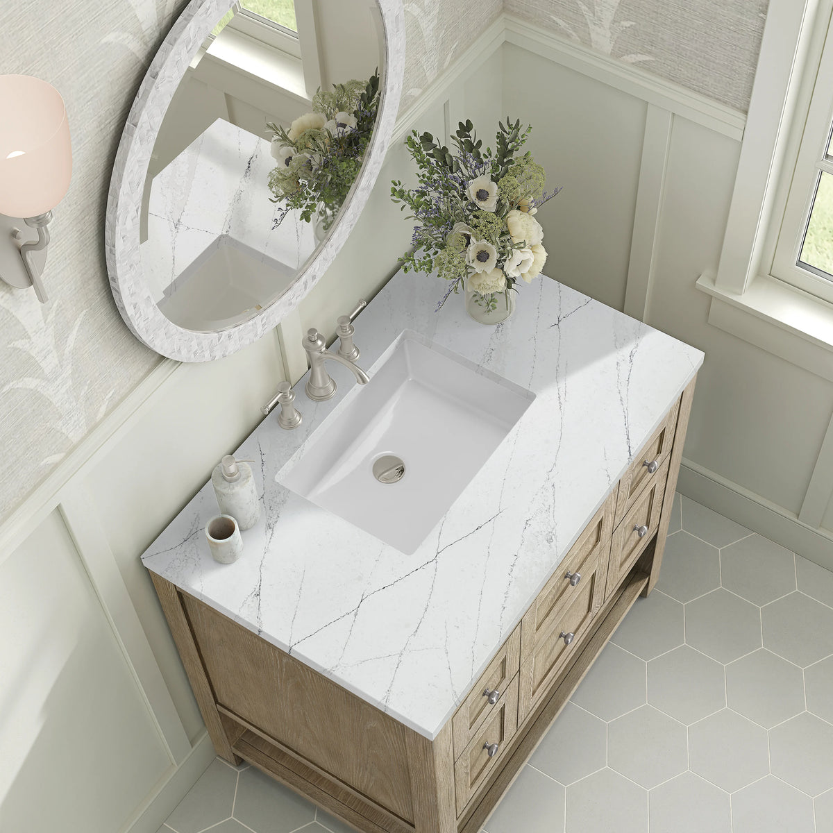 Breckenridge 36" Single Vanity, Whitewashed Oak w/ 3 CM Ethereal Noctis Silestone Top, view 7