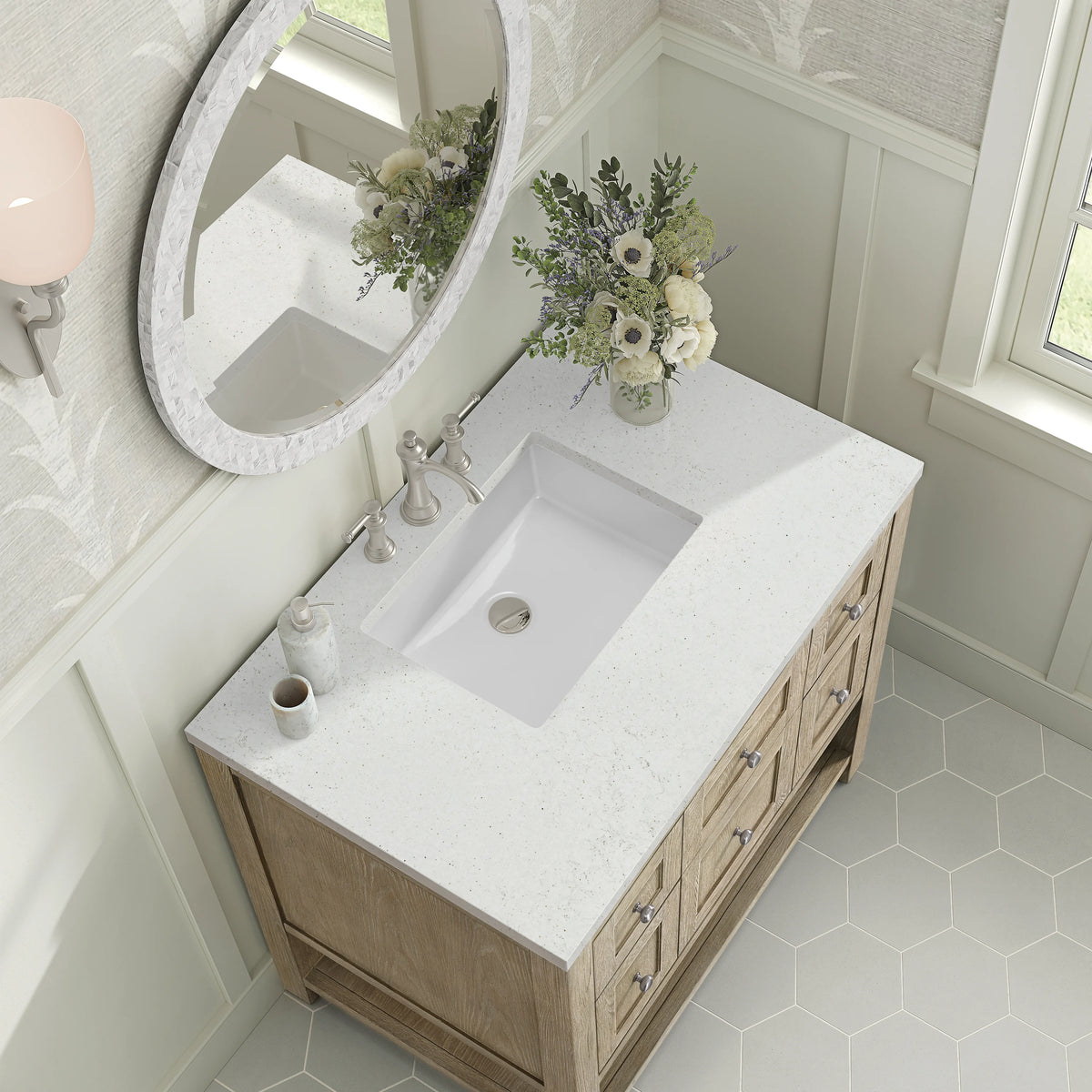 Breckenridge 36" Single Vanity, Whitewashed Oak w/ 3 CM Lime Delight Silestone Top, view 7